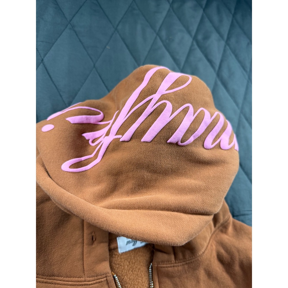 The Mayfair Group Cancelled Plans Zip Up Hoodie Brown Pink Puff Print L/XL - Picture 5 of 14